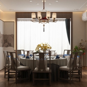 新中式火锅店包间3D模型下载